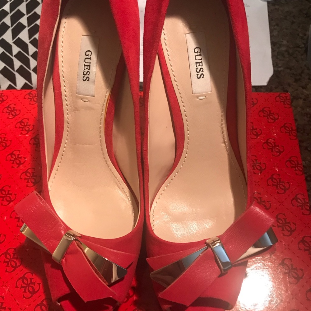 Guess medium red suede high heels